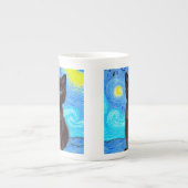 Van Gogh Sterrennacht Black Cat Porselein Kop (Voorkant)