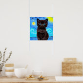 Van Gogh Sterrennacht Black Cat Poster (Keuken)