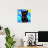 Van Gogh Sterrennacht Black Cat Poster (Thuiskantoor)