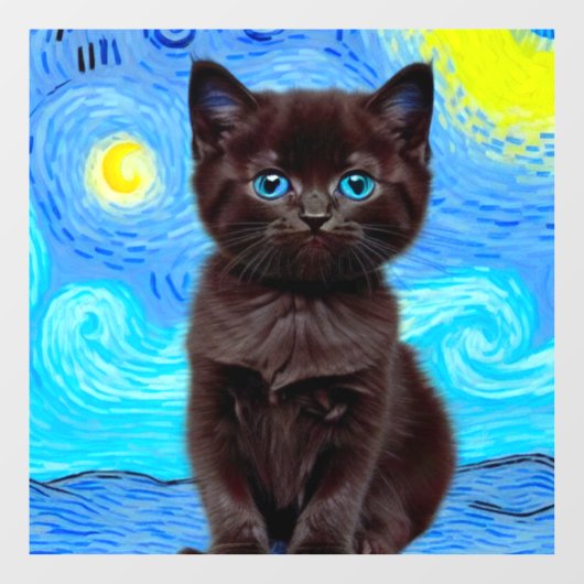 Van Gogh Sterrennacht Black Cat Raamsticker (Vel)