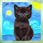 Van Gogh Sterrennacht Black Cat Raamsticker (Vel 3)