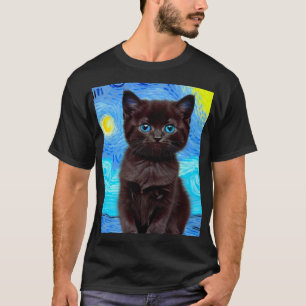Van Gogh Sterrennacht Black Cat T-shirt