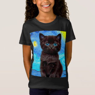 Van Gogh Sterrennacht Black Cat T-shirt