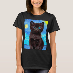 Van Gogh Sterrennacht Black Cat T-shirt