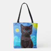 Van Gogh Sterrennacht Black Cat Tote Bag (Achterkant)