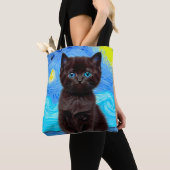 Van Gogh Sterrennacht Black Cat Tote Bag (Dichtbij)