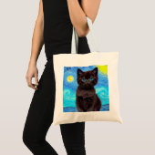 Van Gogh Sterrennacht Black Cat Tote Bag (Voorkant (product))