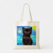 Van Gogh Sterrennacht Black Cat Tote Bag (Achterkant)