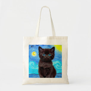 Van Gogh Sterrennacht Black Cat Tote Bag