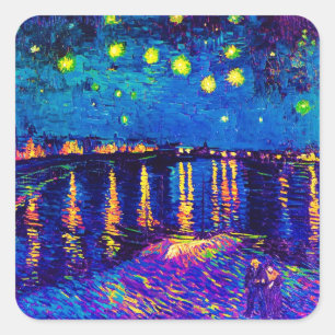 Van Gogh - Sterrennacht boven de Rhône Pop Art Vierkante Sticker