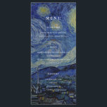 Van Gogh Sterrennacht bruiloft Menu<br><div class="desc">Modern huwelijksmenu met minimalistische monogram typografie en Van Gogh Sterrennacht schilderachtergrond.</div>