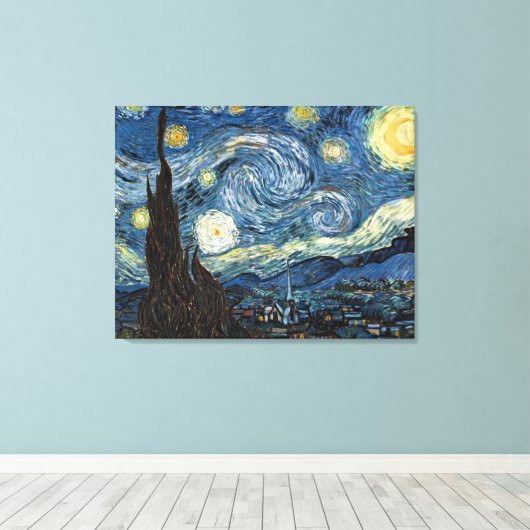 Van Gogh Sterrennacht Canvas Afdruk (Insitu (Houten vloer))