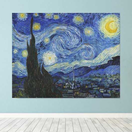 Van Gogh Sterrennacht Canvas Afdruk (Insitu (Houten vloer))