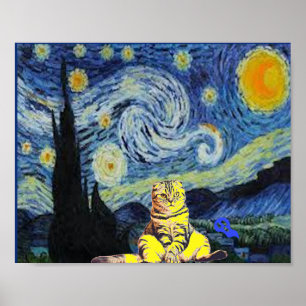 Van Gogh - Sterrennacht, Cat Art Parody, Poster