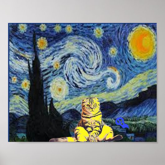 Van Gogh - Sterrennacht, Cat Art Parody, Poster (Voorkant)