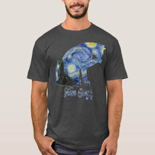 Van Gogh Sterrennacht Cat Art Van Gogh Painting Ae T-shirt
