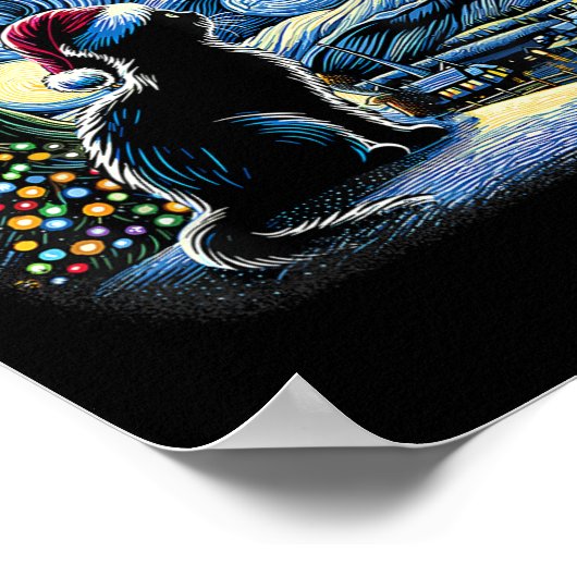 Van Gogh Sterrennacht Cat Funny Black Cat Christma Poster (Hoek)
