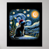 Van Gogh Sterrennacht Cat Funny Black Cat Christma Poster (Voorkant)