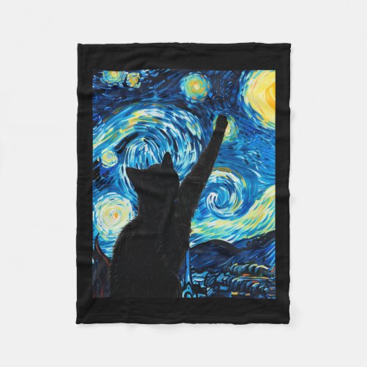 Van Gogh Sterrennacht Cat Lover Kitten Fleece Deken (Voorkant)
