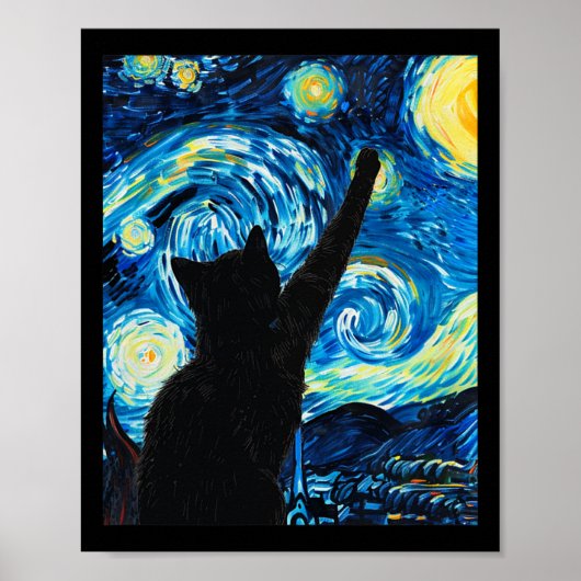 Van Gogh Sterrennacht Cat Lover Kitten Poster (Voorkant)