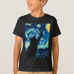 Van Gogh Sterrennacht Cat Lover Kitten T-shirt