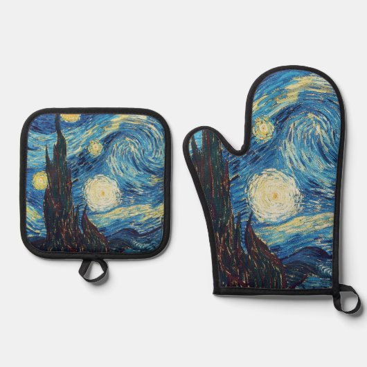 Van Gogh Sterrennacht Classic Impressionisme Kunst Ovenwant & Pannenlap Set (Voorkant)