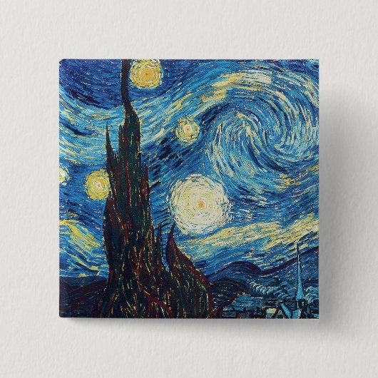 Van Gogh Sterrennacht Classic Impressionisme Kunst Vierkante Button 5,1 Cm (Voorkant)