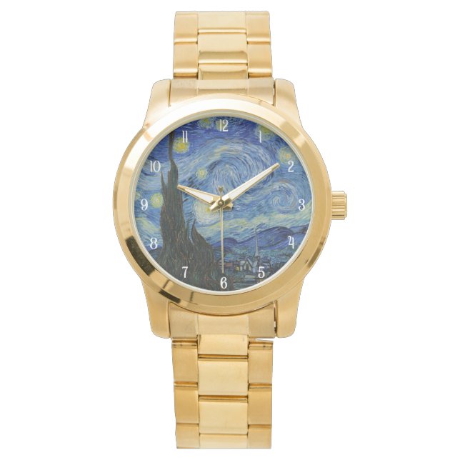 Van Gogh Sterrennacht Elegant Mannen Horloge (Voorkant)