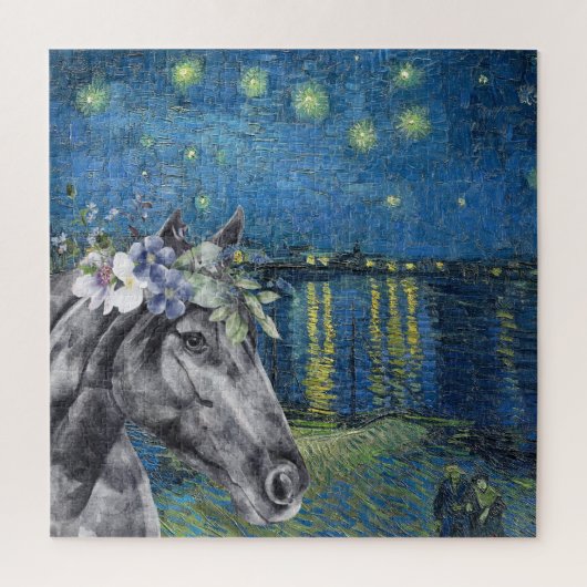 Van Gogh Sterrennacht en Black Horse Compilation Legpuzzel (Verticaal)