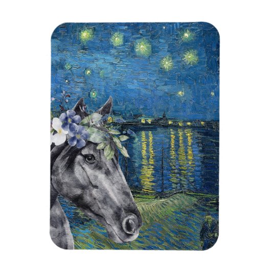 Van Gogh Sterrennacht en Black Horse Magneet (Verticaal)