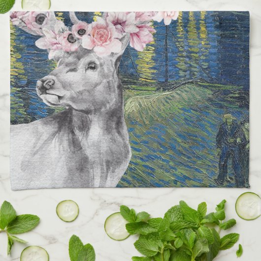 Van Gogh Sterrennacht en Bloemmetersamenstelling Theedoek (Gevouwen)