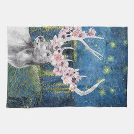 Van Gogh Sterrennacht en Bloemmetersamenstelling Theedoek