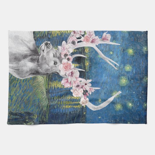 Van Gogh Sterrennacht en Bloemmetersamenstelling Theedoek (Horizontaal)