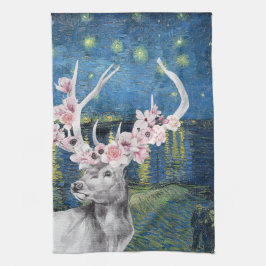 Van Gogh Sterrennacht en hertenbloem compilatie Theedoek
