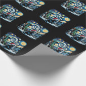 Van Gogh Sterrennacht Feestelijke Kerstmis Zwarte  Cadeaupapier (Hoek)