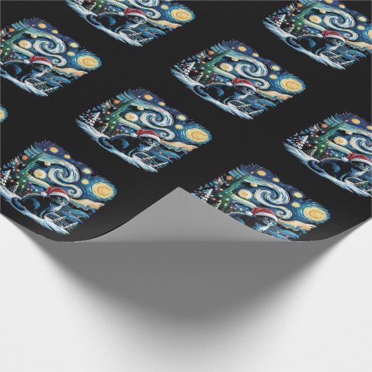 Van Gogh Sterrennacht Feestelijke Kerstmis Zwarte  Cadeaupapier (Hoek)
