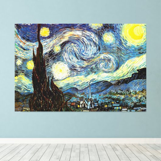 Van Gogh Sterrennacht Fine Art Canvas Afdruk (Insitu (Houten vloer))