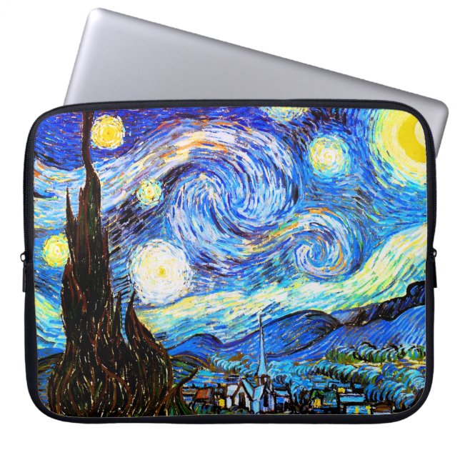 Van Gogh Sterrennacht Fine Art Laptop Sleeve (Voorkant)