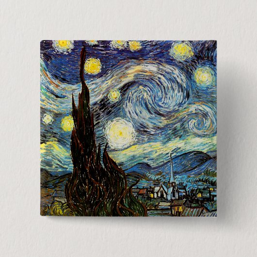 Van Gogh Sterrennacht Fine Art Vierkante Button 5,1 Cm (Voorkant)