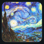 Van Gogh Sterrennacht Fine Art Vierkante Sticker<br><div class="desc">Sterrennacht,  het beroemdste schilderij van de Nederlandse Post-Impressionist,  Vincent van Gogh. Een eenzame cypersboom,  een slapend dorp,  en een hemel die met sterren zweeft. Post-indrukwekkend Christelijk religieus spiritueel inspirerend kunstschilderij.</div>