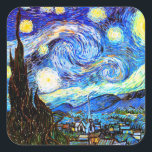Van Gogh Sterrennacht Fine Art Vierkante Sticker<br><div class="desc">Sterrennacht,  het beroemdste schilderij van de Nederlandse Post-Impressionist,  Vincent van Gogh. Een eenzame cypersboom,  een slapend dorp,  en een hemel die met sterren zweeft. Post-indrukwekkend Christelijk religieus spiritueel inspirerend kunstschilderij.</div>