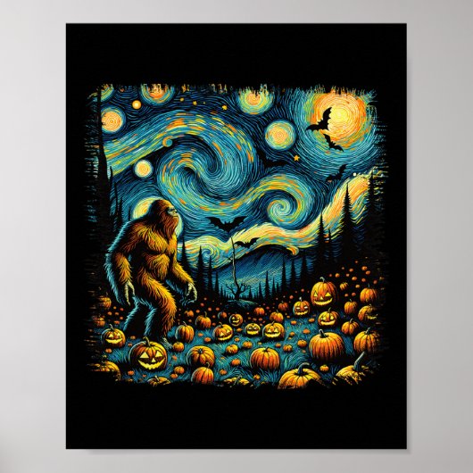 Van Gogh Sterrennacht Halloween Big Foot Pumpkin Poster (Voorkant)