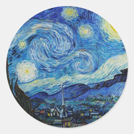 Van Gogh Sterrennacht. Impressionisme  kunst Ronde Sticker (Voorkant)