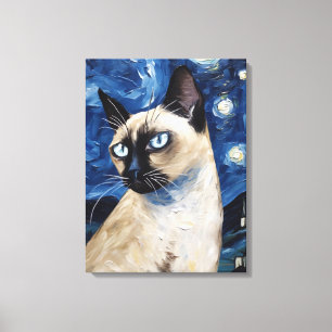 Van Gogh Sterrennacht kat Siamese droom Canvas Afdruk