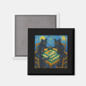 Van gogh sterrennacht kat speelt mahjong chinese magneet (Voorkant / Achterkant)