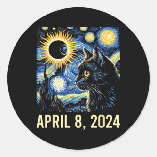 Van Gogh Sterrennacht Kat Totaal Zonsverduistering Ronde Sticker