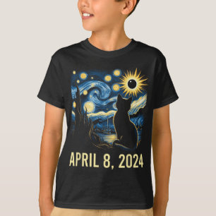 Van Gogh Sterrennacht Kat Totaal Zonsverduistering T-shirt