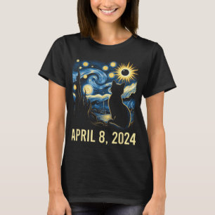 Van Gogh Sterrennacht Kat Totaal Zonsverduistering T-shirt