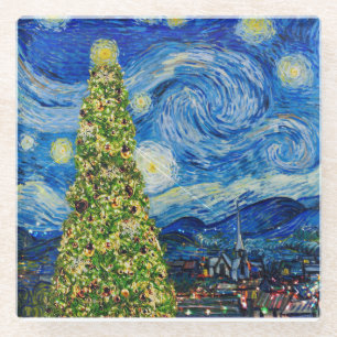 Van Gogh Sterrennacht - kerstboom Baby Bodysu Glazen Onderzetter