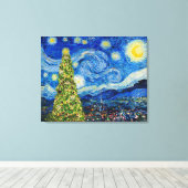 Van Gogh Sterrennacht - kerstboom Canvas Afdruk (Insitu (Houten vloer))